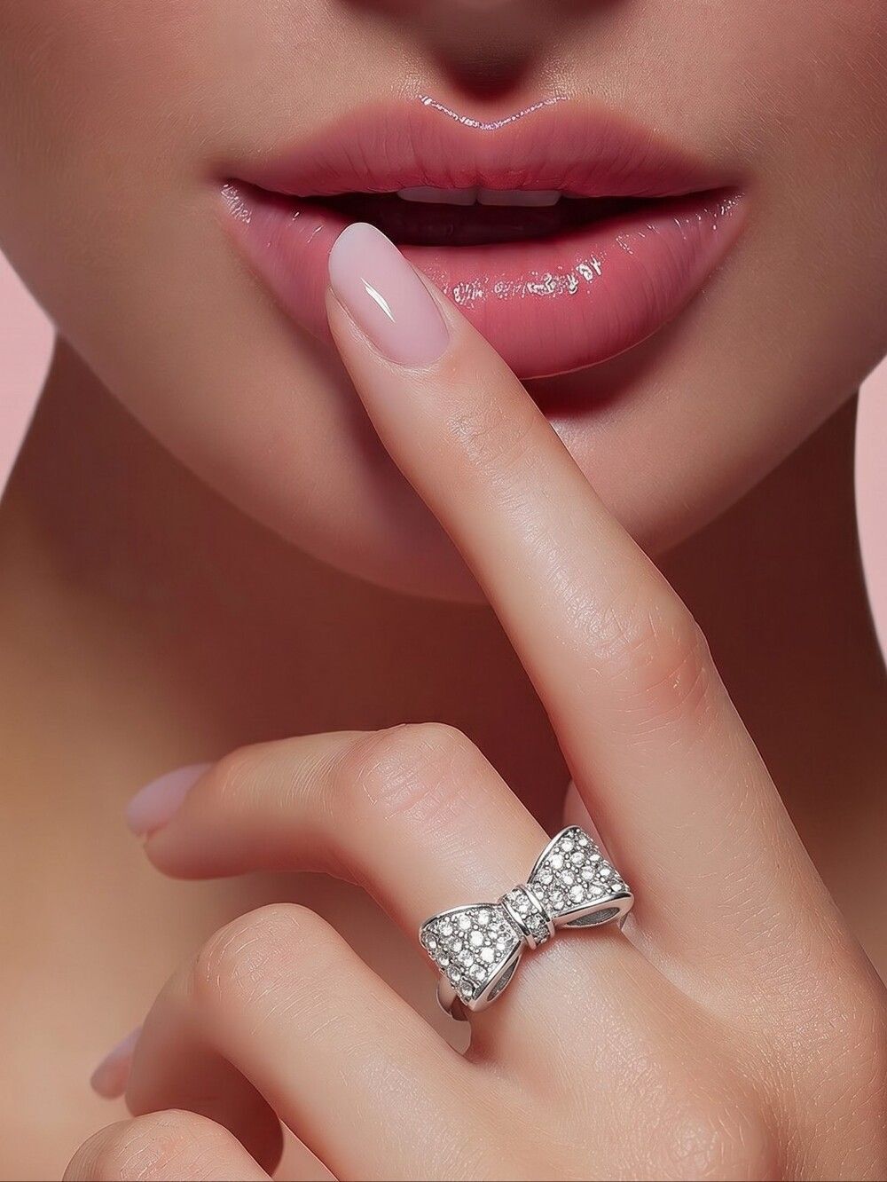 Silver Bow Ring CZ Pave Ribbon Ring Size 7 Coquette Romantic Statement Jewelry